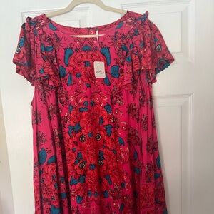 Free People Pink and Red Flutter Floral Dress